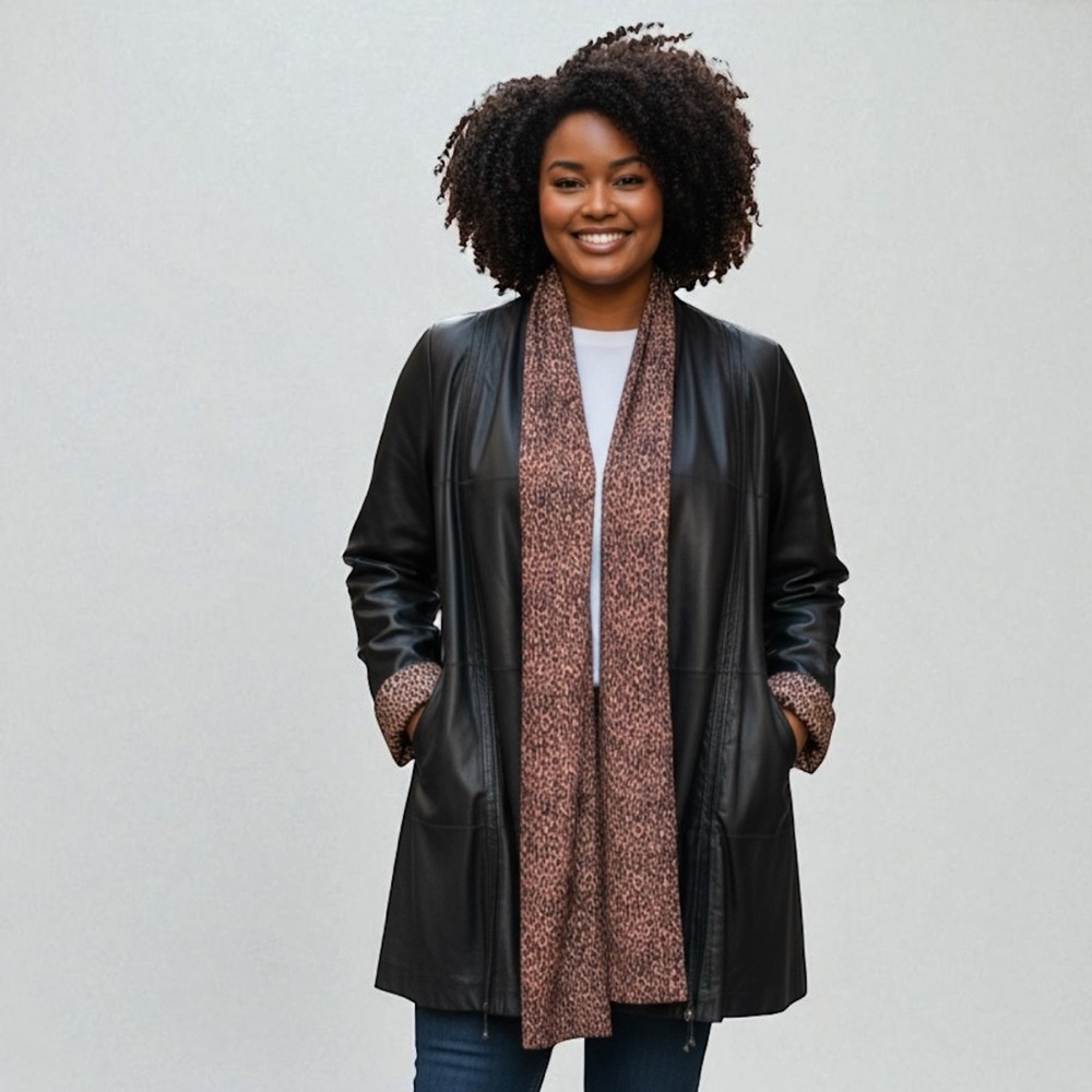 Kushi Black Lambskin Leather Coat Size 2X
